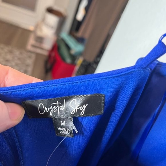 NEW Crystal Sky Strappy Blue Wide Leg Feminine Jumpsuit Medium - Picture 9 of 12